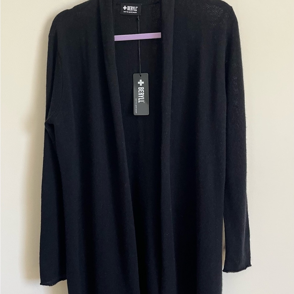 Beryll Black Cashmere Open Front Cardigan Quiet Luxory Minimalist OS NWT - Picture 2 of 16